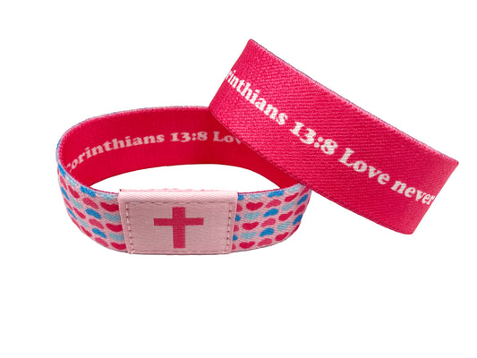 Love Never Fails. 1 Corinthians 13:8 - Christian NFC Bracelet